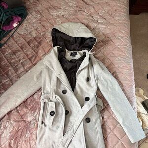 Metaphor Light Gray Hooded Trench Coat